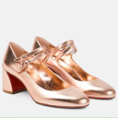 Christian Louboutin Miss Jane Pumps 55mm In Gold Iridescent Leather TDSS12415