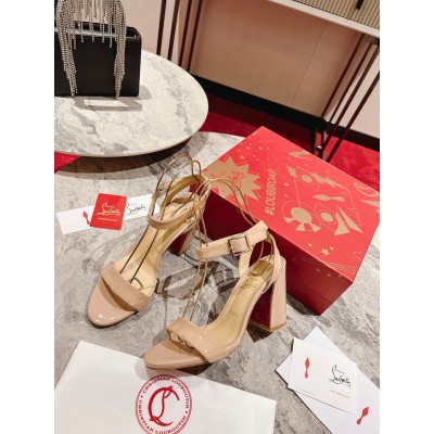 Christian Louboutin Miss Sabina 85MM Sandals In Beige Patent Leather TDSS12420