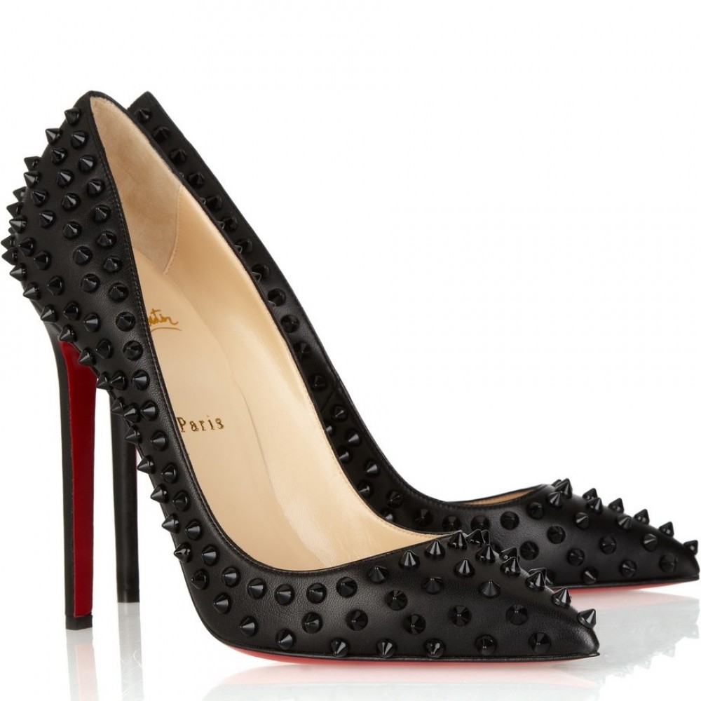 Christian Louboutin Pigalle Spikes 120mm Pumps In Black Lambskin TDSS12436