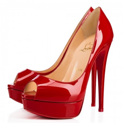 Christian Louboutin Red Patent Fetish Peep 130mm Pumps TDSS12439