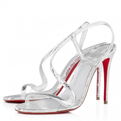 Christian Louboutin Rosalie Sandals 100mm in Silver Metallic Leather TDSS12449