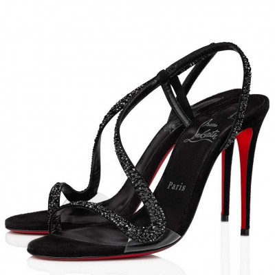 Christian Louboutin Rosalie Strass Sandals 100mm in Black Leather TDSS12450