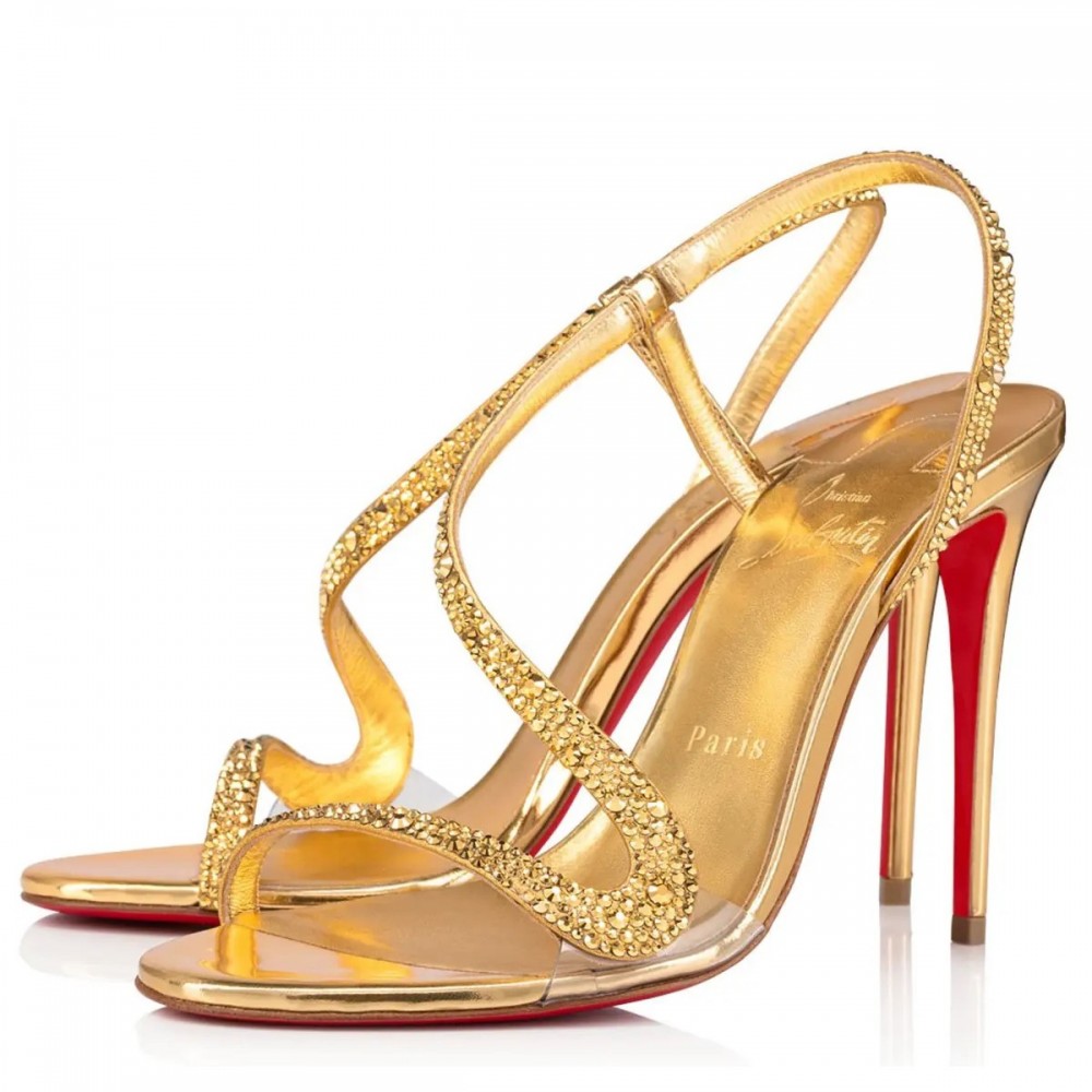 Christian Louboutin Rosalie Strass Sandals 100mm in Gold Leather TDSS12451