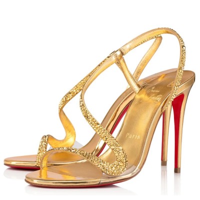 Christian Louboutin Rosalie Strass Sandals 100mm in Gold Leather TDSS12451