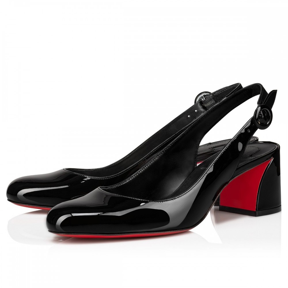 Christian Louboutin So Jane Sling Pumps 50mm In Black Patent Leather TDSS12453