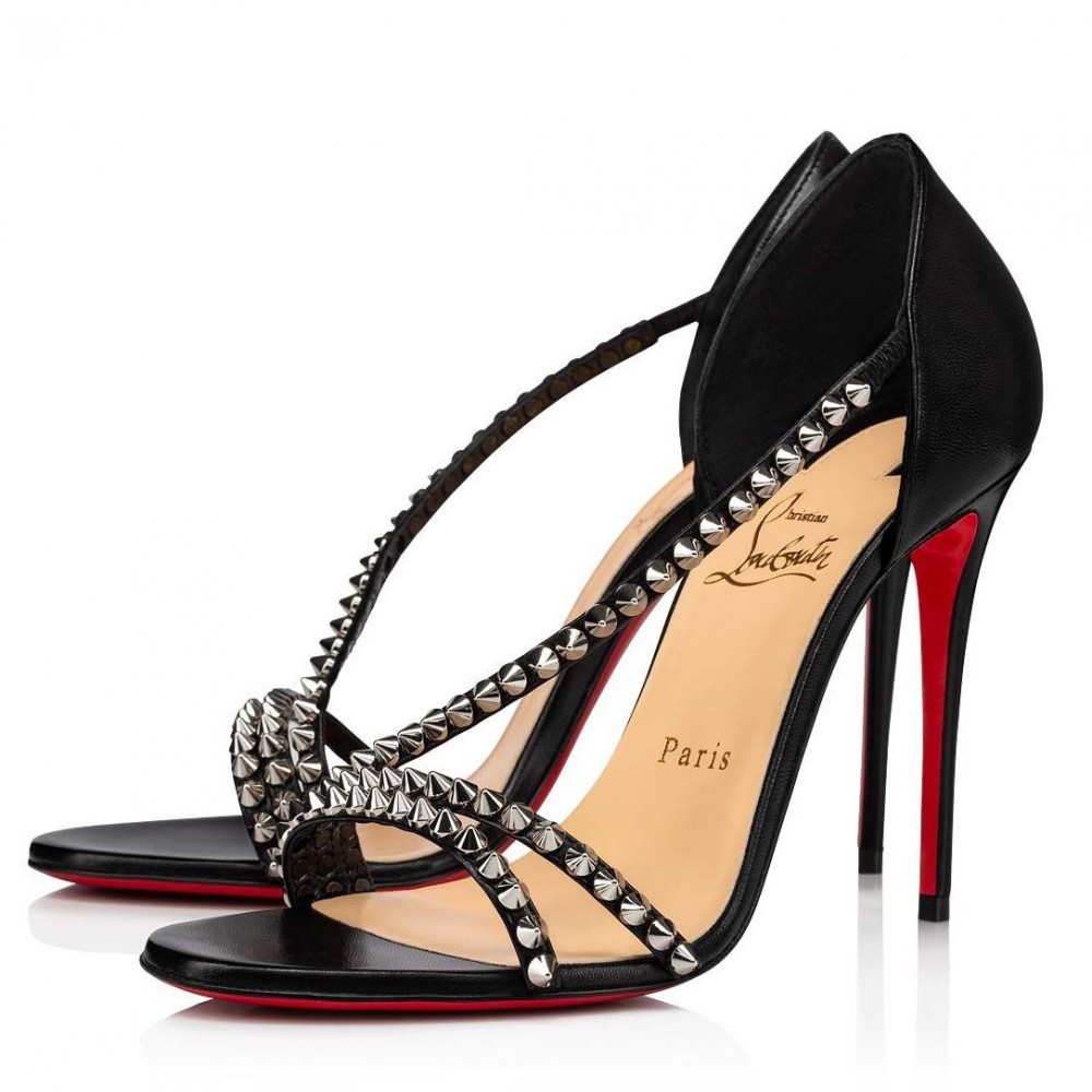 Christian Louboutin So Spike 100mm Sandals In Black Leather TDSS12464