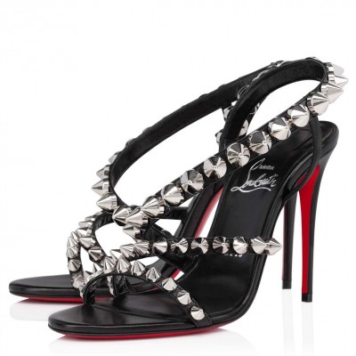 Christian Louboutin Spikita Strap 100mm Sandals In Black Leather TDSS12468