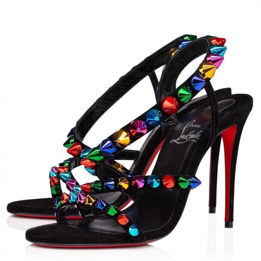 Christian Louboutin Spikita Strap 100mm Sandals In Black Suede TDSS12469