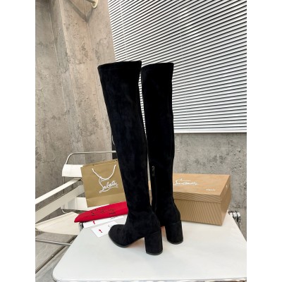 Christian Louboutin Stretchadoxa Botta Alta 70MM Boots in Black Suede TDSS12474