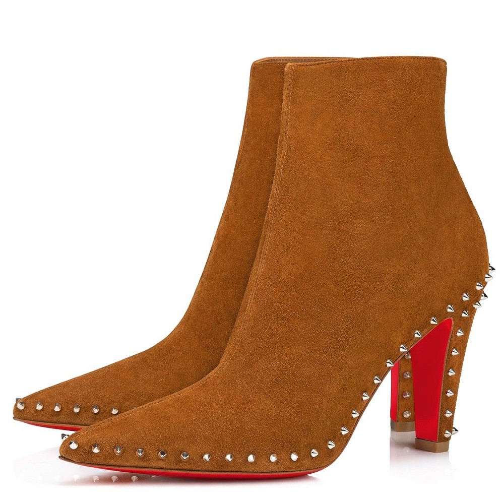 Christian Louboutin Vidura Ankle Boots 85mm in Brown Suede Leather TDSS12484