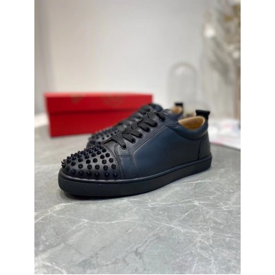 Christian Louboutin Louis Junior Spikes Sneakers In Black Leather TDSS12495