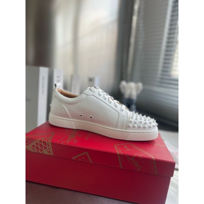 Christian Louboutin Louis Junior Spikes Sneakers In White Leather TDSS12496