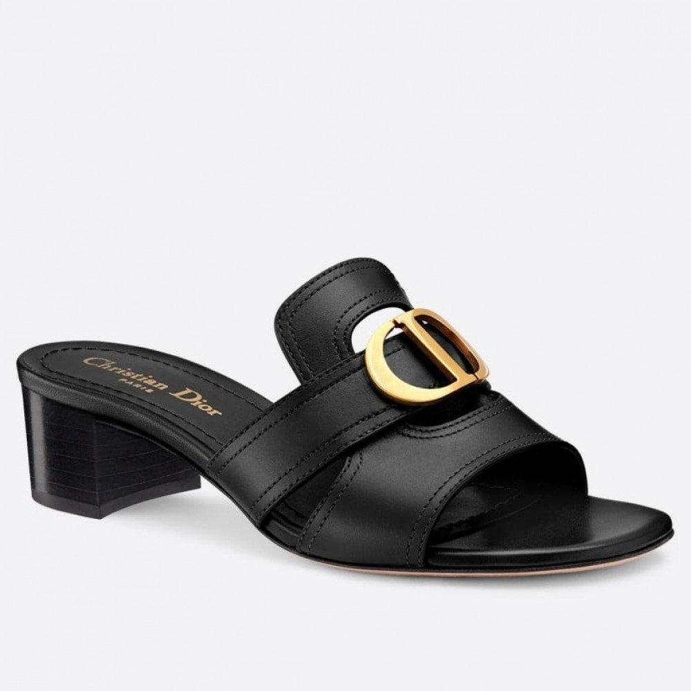 Dior 30 Montaigne Heeled Slides In Black Calfskin TDSS12517