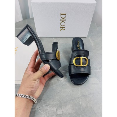 Dior 30 Montaigne Heeled Slides In Black Calfskin TDSS12516