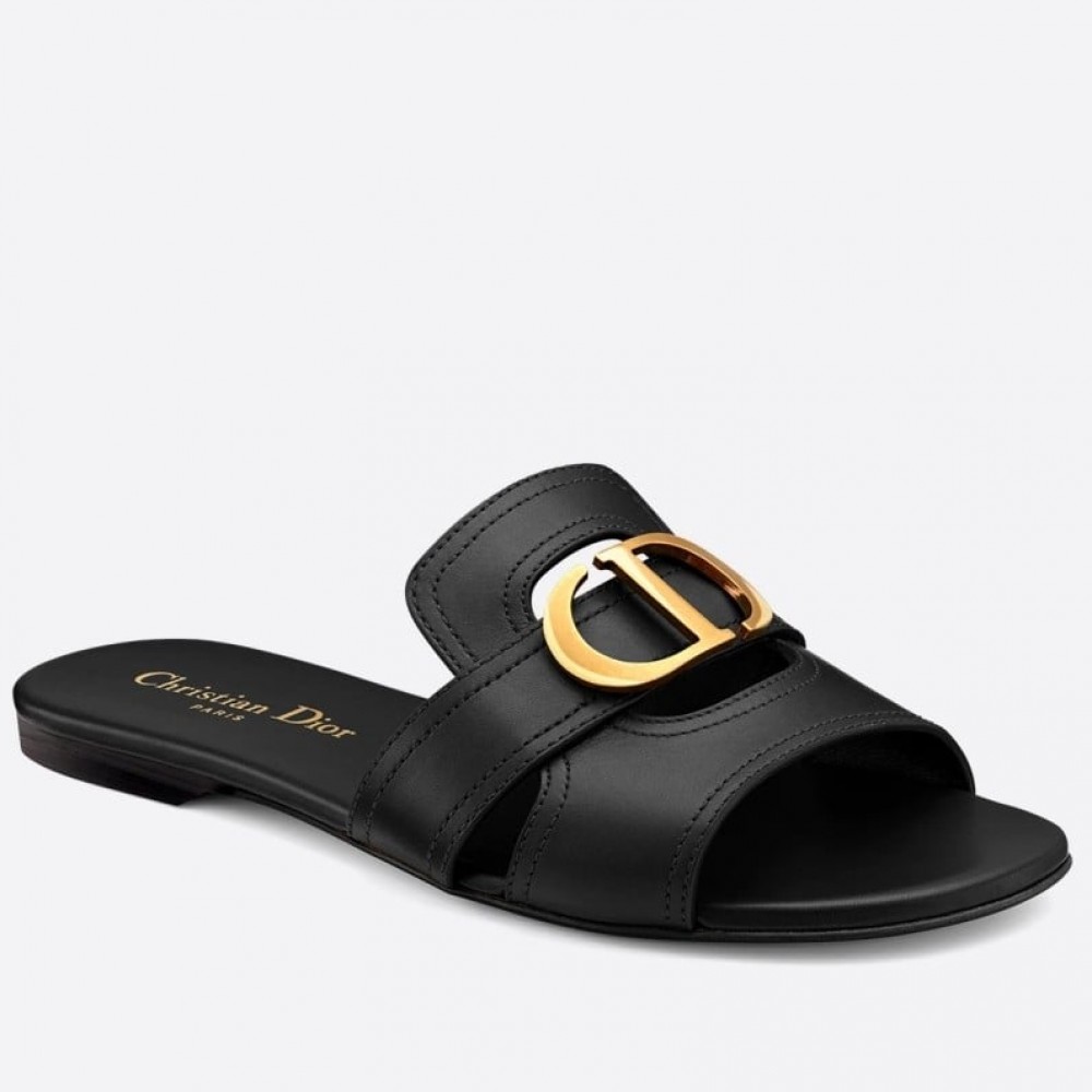 Dior 30 Montaigne Slides In Black Calfskin TDSS12519