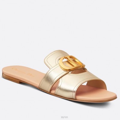 Dior 30 Montaigne Slides In Gold Metallic Calfskin TDSS12520