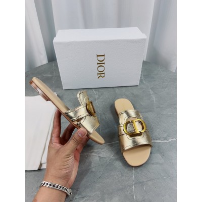 Dior 30 Montaigne Slides In Gold Metallic Calfskin TDSS12520