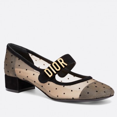 Dior Baby-D Ballet Flats In Black Dotted Swiss TDSS12525