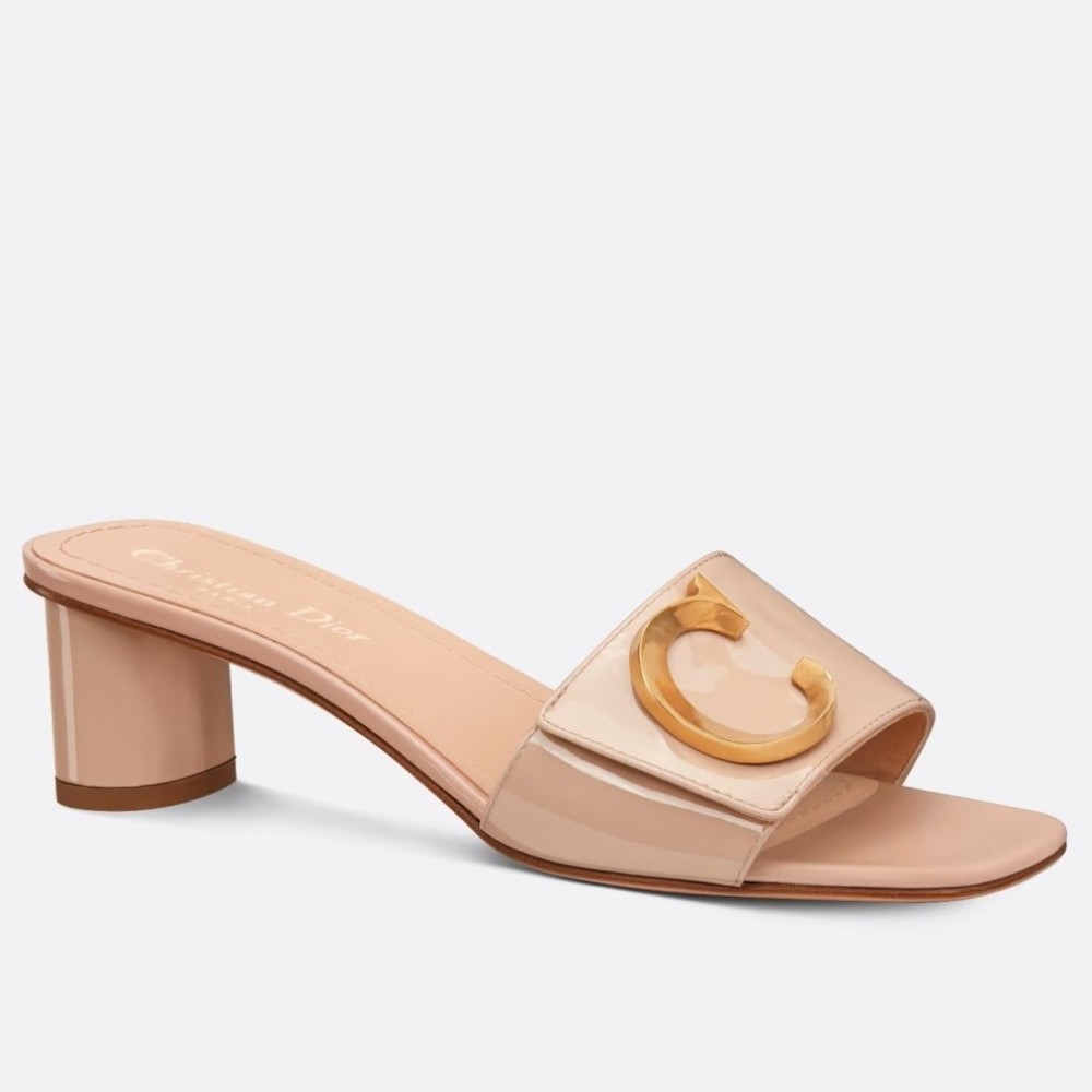 Dior C'est Heeled 50MM Slides in Nude Patent Calfskin TDSS12530