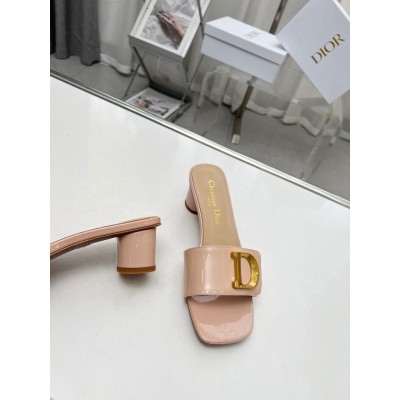 Dior C'est Heeled 50MM Slides in Nude Patent Calfskin TDSS12530