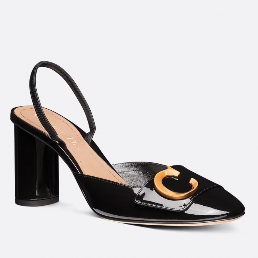 Dior C'est Slingback Pumps 80MM in Black Patent Calfskin TDSS12533