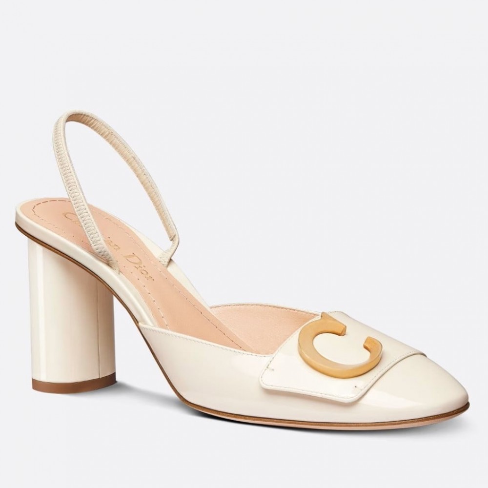 Dior C'est Slingback Pumps 80MM in White Patent Calfskin TDSS12535