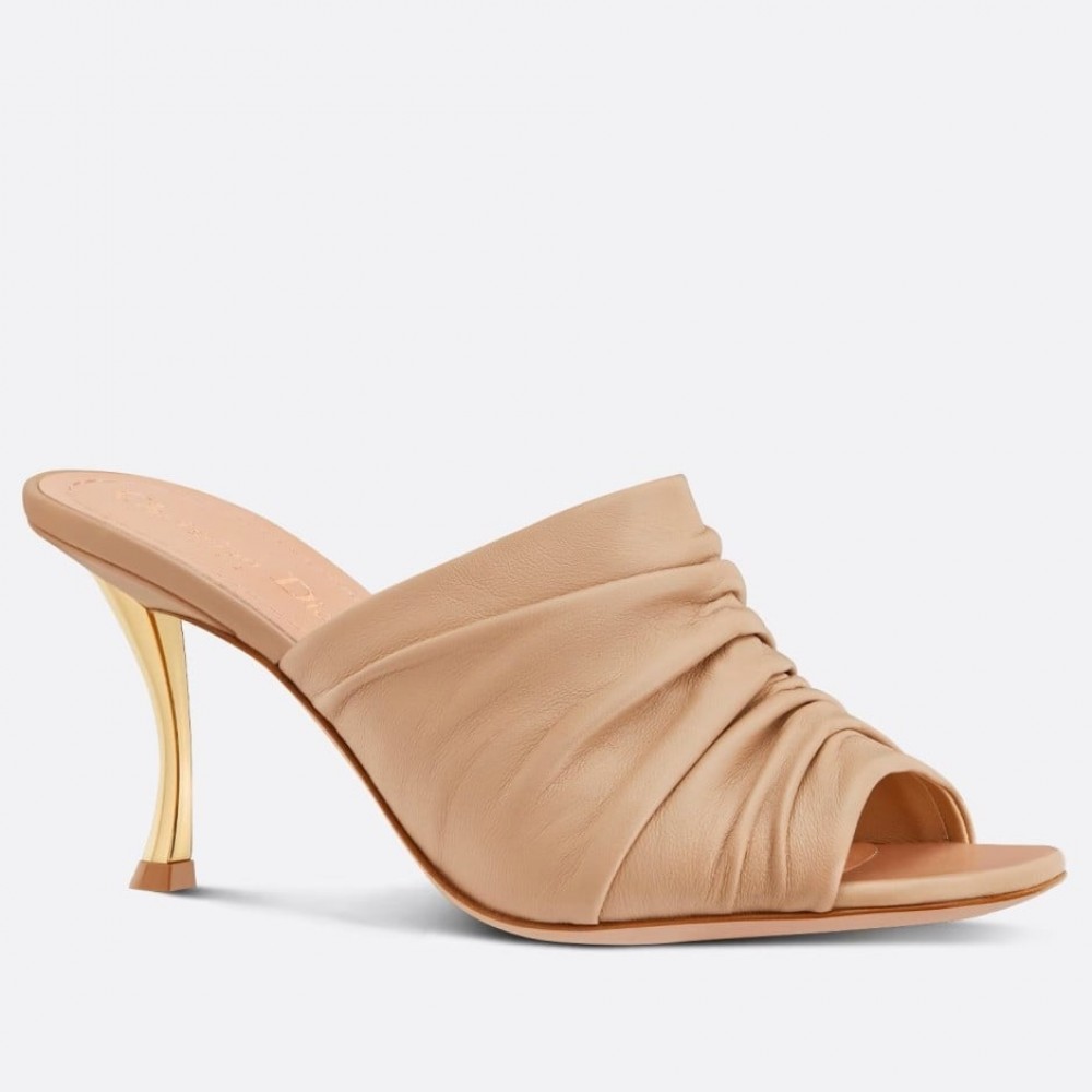 Dior D-Fame Heeled Sandals In Beige Pleated Lambskin TDSS12544