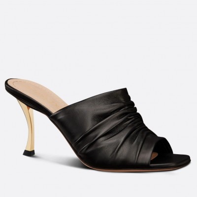 Dior D-Fame Heeled Sandals In Black Pleated Lambskin TDSS12545