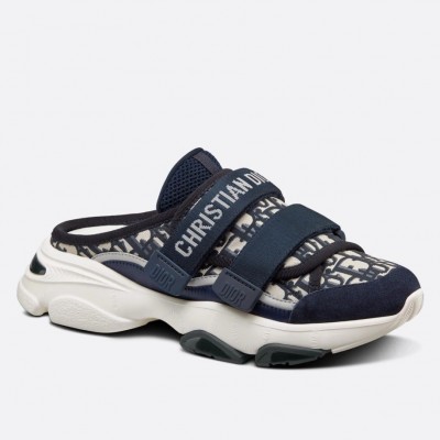 Dior D-Wander Open Back Sneakers In Blue Oblique Fabric TDSS12586