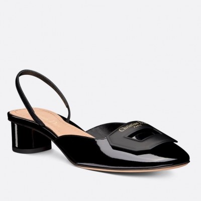 Dior Day Slingback Pumps 35MM in Black Patent Calfskin TDSS12536