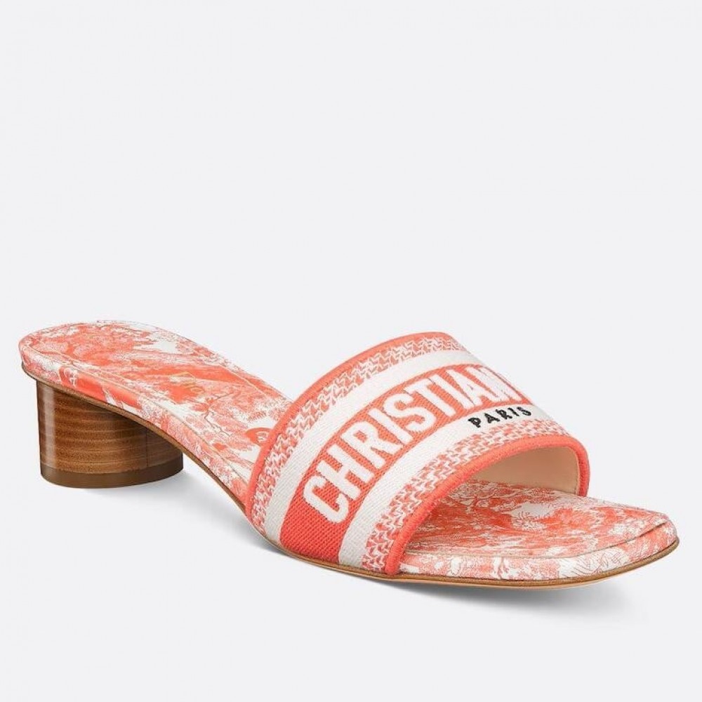 Dior Dioriviera Dway Heeled 35MM Slides in Coral Toile de Jouy Sauvage Cotton TDSS12571