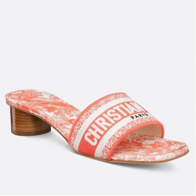 Dior Dioriviera Dway Heeled 35MM Slides in Coral Toile de Jouy Sauvage Cotton TDSS12571