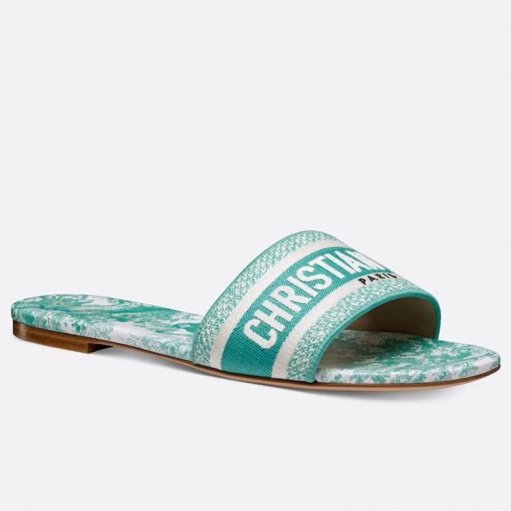 Dior Dioriviera Dway Slides in Aquamarina Toile de Jouy Sauvage Cotton TDSS12578