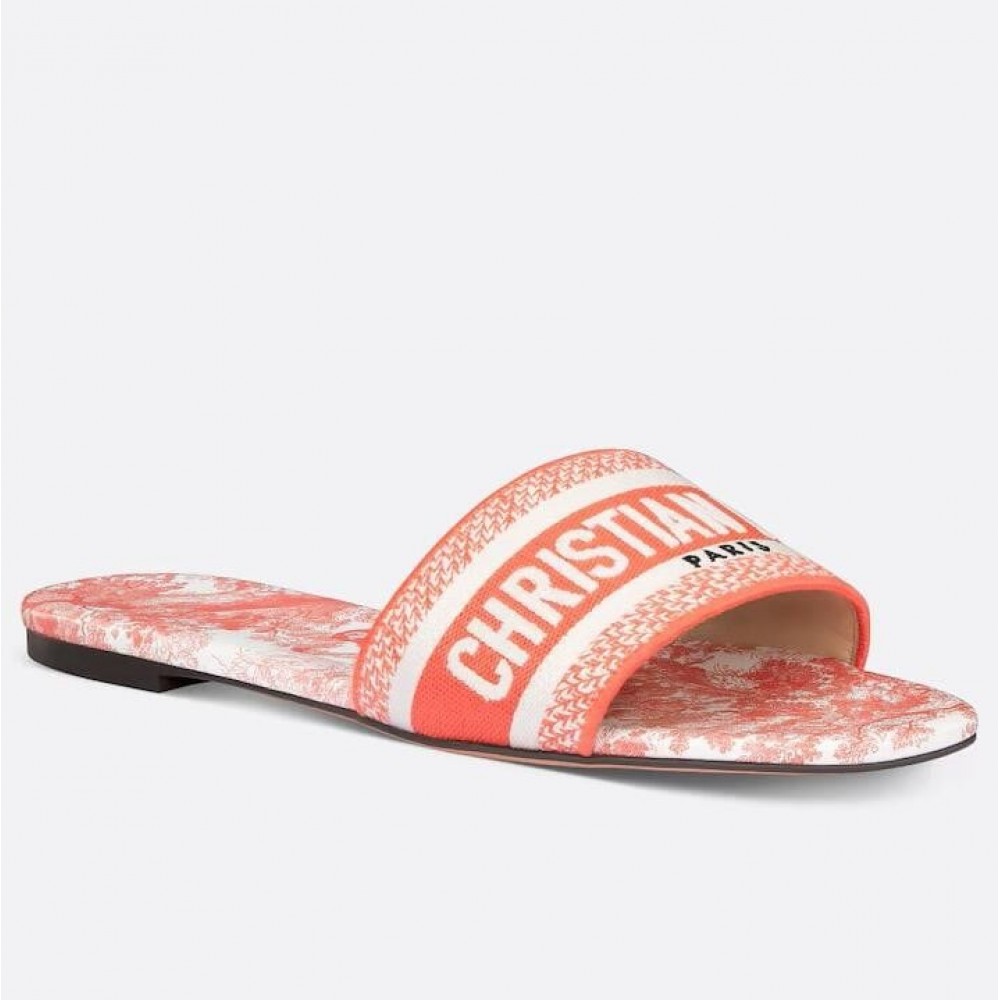 Dior Dioriviera Dway Slides in Coral Toile de Jouy Sauvage Cotton TDSS12579