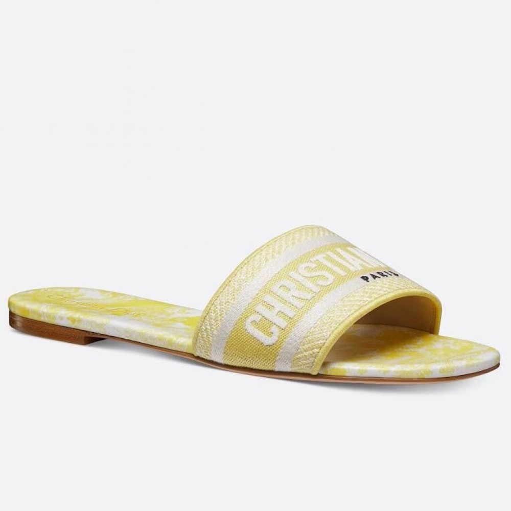 Dior Dioriviera Dway Slides in Lemon Yellow Toile de Jouy Sauvage Cotton TDSS12580