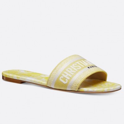 Dior Dioriviera Dway Slides in Lemon Yellow Toile de Jouy Sauvage Cotton TDSS12580