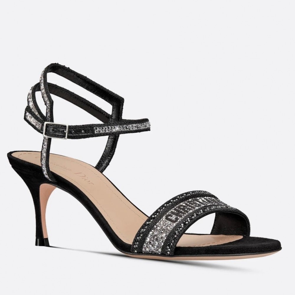 Dior Dway Heeled Sandals In Black Cotton with Strass TDSS12603