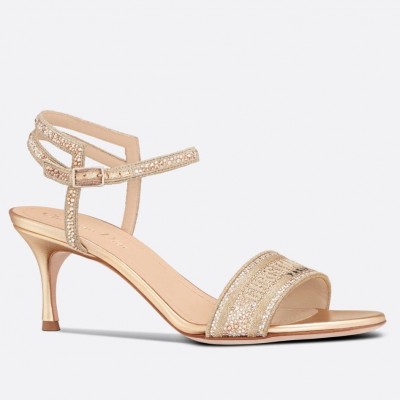 Dior Dway Heeled Sandals In Gold Cotton with Strass TDSS12604