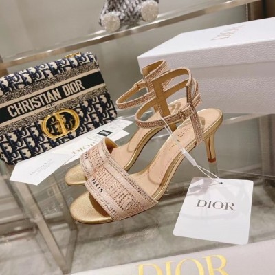 Dior Dway Heeled Sandals In Gold Cotton with Strass TDSS12604