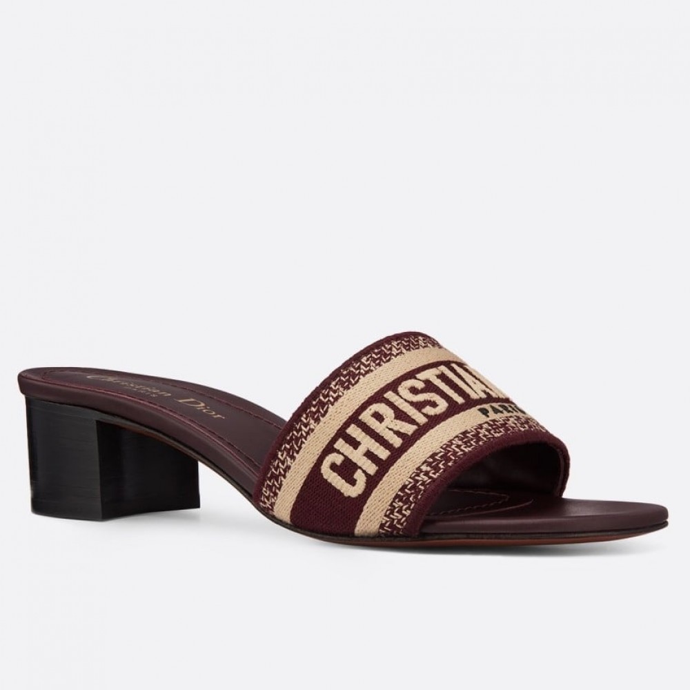 Dior Dway Heeled Slides In Bordeaux Embroidered Cotton TDSS12605