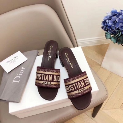 Dior Dway Heeled Slides In Bordeaux Embroidered Cotton TDSS12605