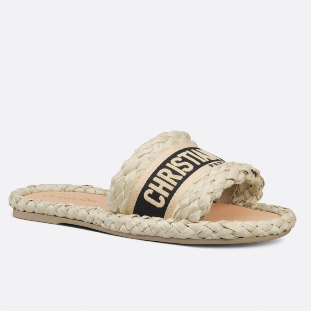 Dior Dway Slides In Beige Embroidered Raffia and Cotton TDSS12614