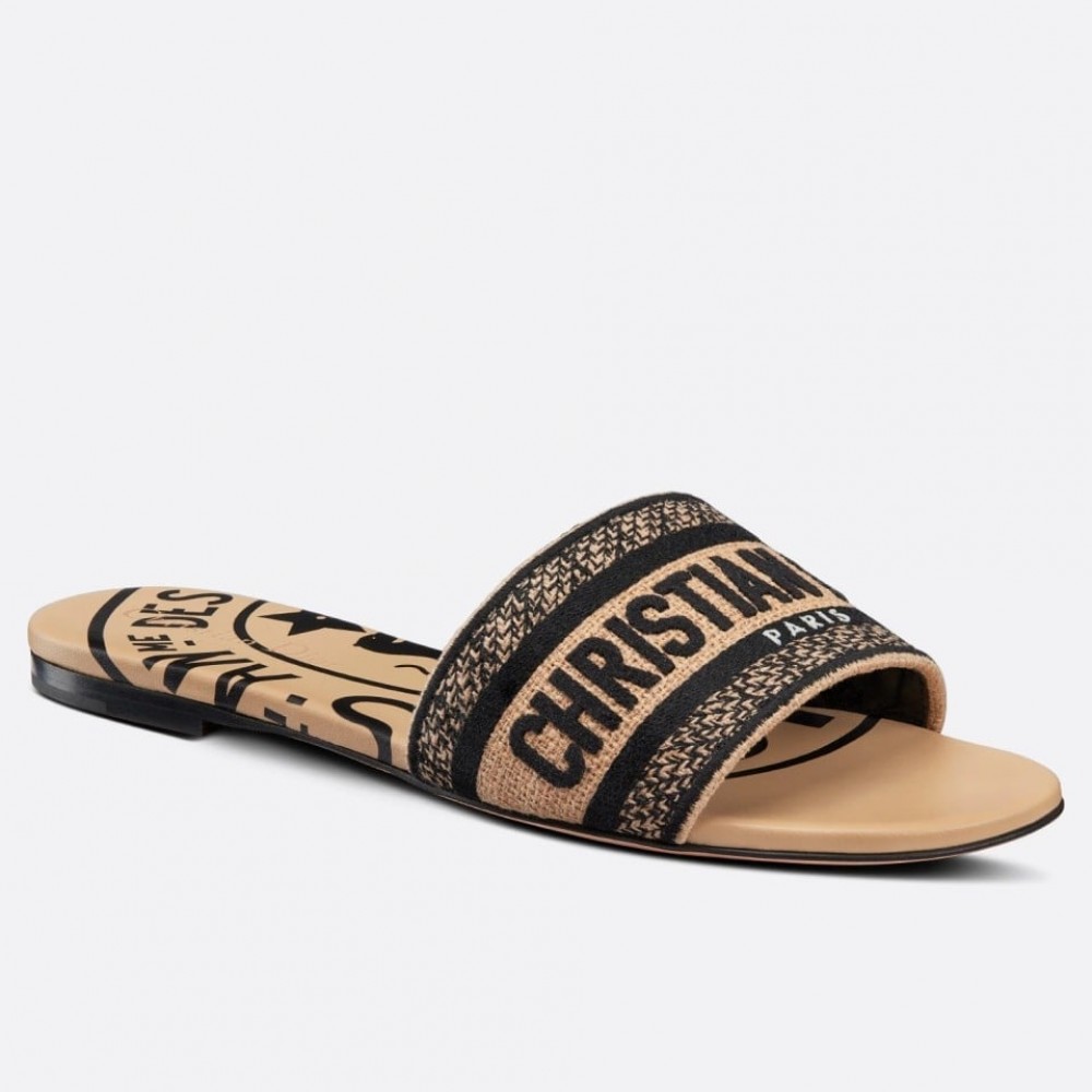 Dior Dway Slides In Beige Jute Canvas Embroidered with Union Motif TDSS12615