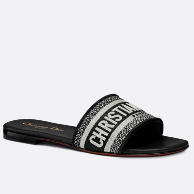 Dior Dway Slides In Black Embroidered Cotton TDSS12617