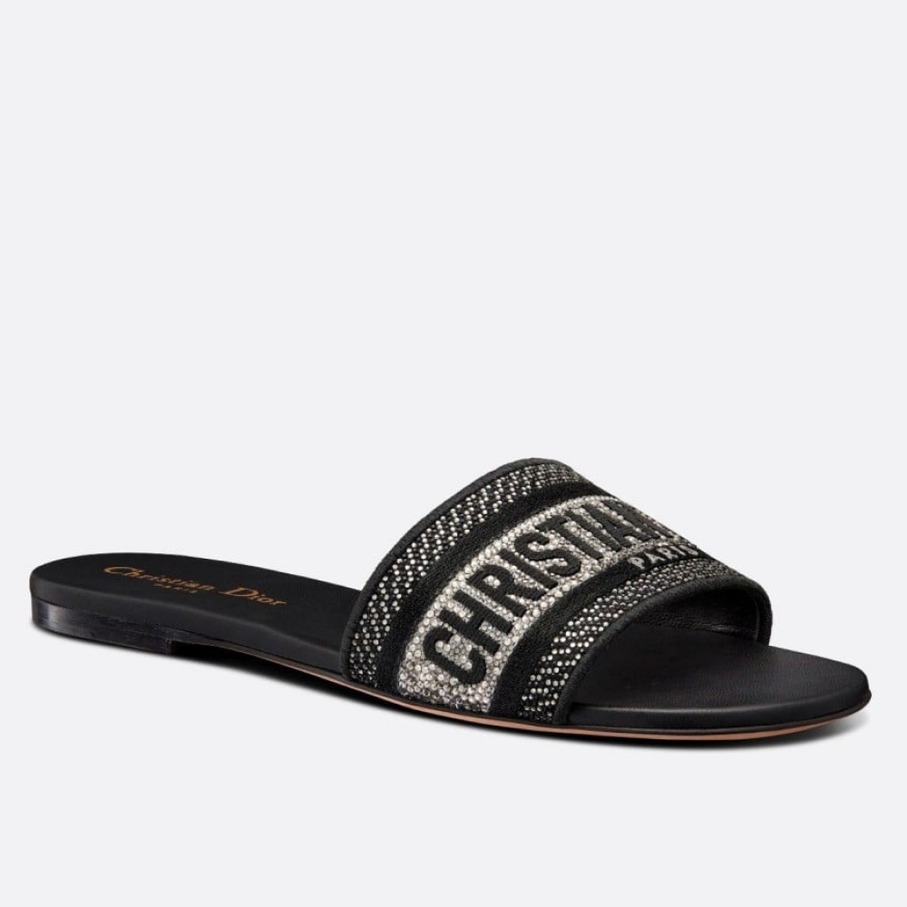 Dior Dway Slides In Black Metallic Thread Embroidery and Strass TDSS12619