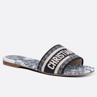 Dior Dway Slides In Blue Around the World Stella Embroidered Cotton TDSS12620