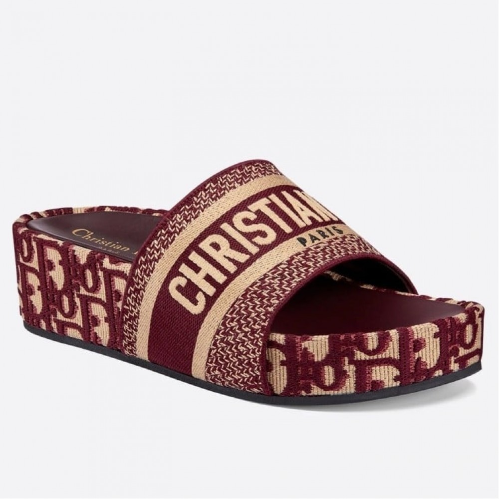 Dior Dway Slides In Bordeaux Oblique Embroidered Cotton TDSS12627