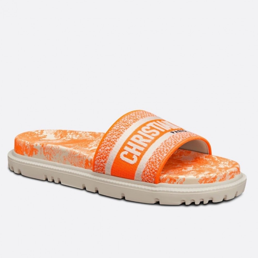 Dior Dway Slides In Bright Orange Toile de Jouy Embroidered Cotton TDSS12630