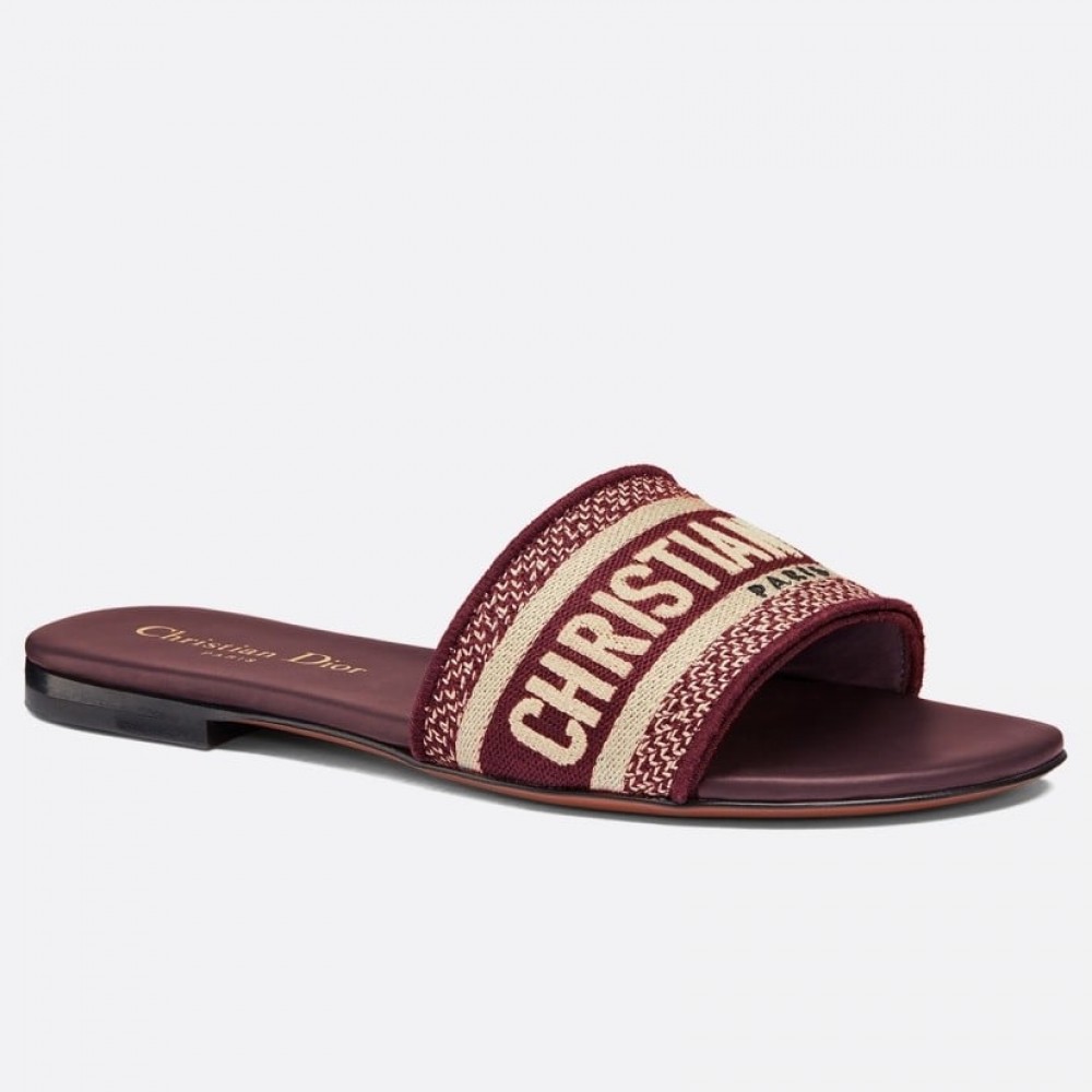 Dior Dway Slides In Burgundy Embroidered Cotton TDSS12632