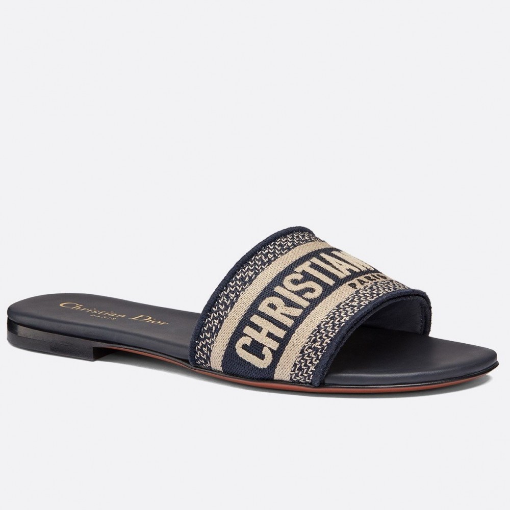 Dior Dway Slides In Deep Blue Embroidered Cotton TDSS12633